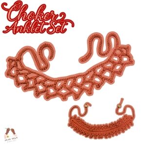 Orange/Tan Beading Crochet Choker/Anklet Set, Handmadebyme, Y2K Asthetic